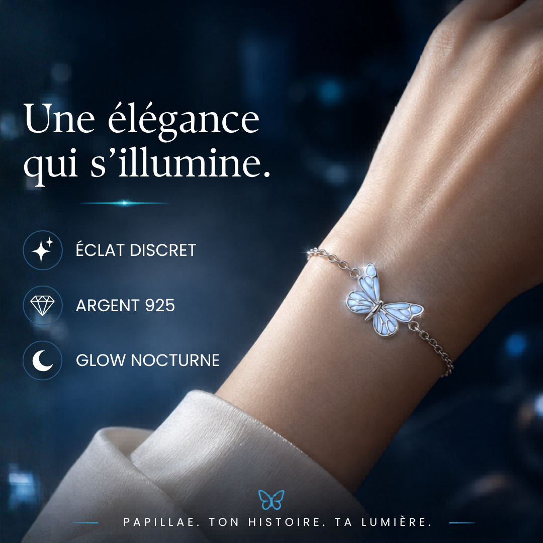 Papillae — Bracelet papillon argent 925 lumineux dans le noir