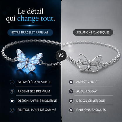 Papillae — Bracelet papillon argent 925 lumineux dans le noir