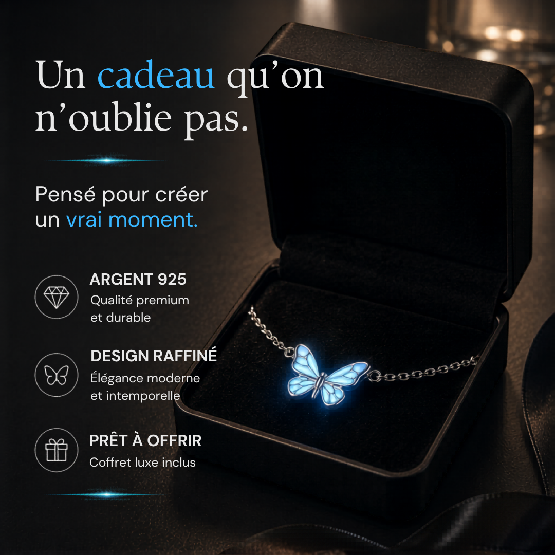 Papillae — Bracelet papillon argent 925 lumineux dans le noir