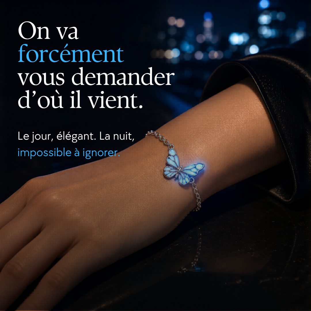 Papillae — Bracelet papillon argent 925 lumineux dans le noir